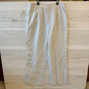 REFORMATION Khaki 100% Linen High Rise Wide Leg Trouser Pants